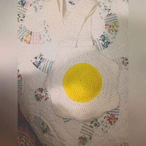 Handmade Crochet Egg Bag - Yellow and White